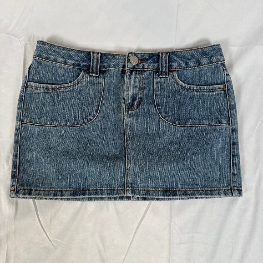Vintage Y2K Denim Jean It Girl Preppy Trendy Mini Skirt Medium Wash Blue Size 7
